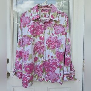 Talbots Pink and Green Floral Blouse 14